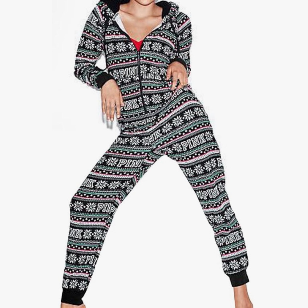 PINK Victoria Secret PJ Onesie Black and White Womens Size XS Y2K